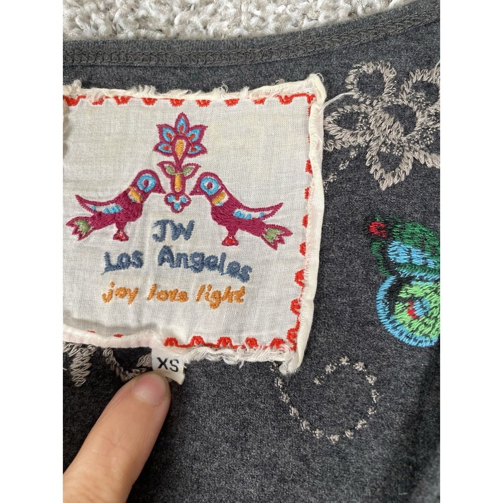Johnny Was Dress Womens Sz XS Gray Boho Twist Front Embroidered Butterfly Casual - Picture 3 of 8